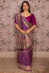Purple Silk Traditional Woven Patola Saree with Cutdana and Beads Work