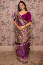 Purple Silk Traditional Woven Patola Saree with Cutdana and Beads Work - purple silk saree patola