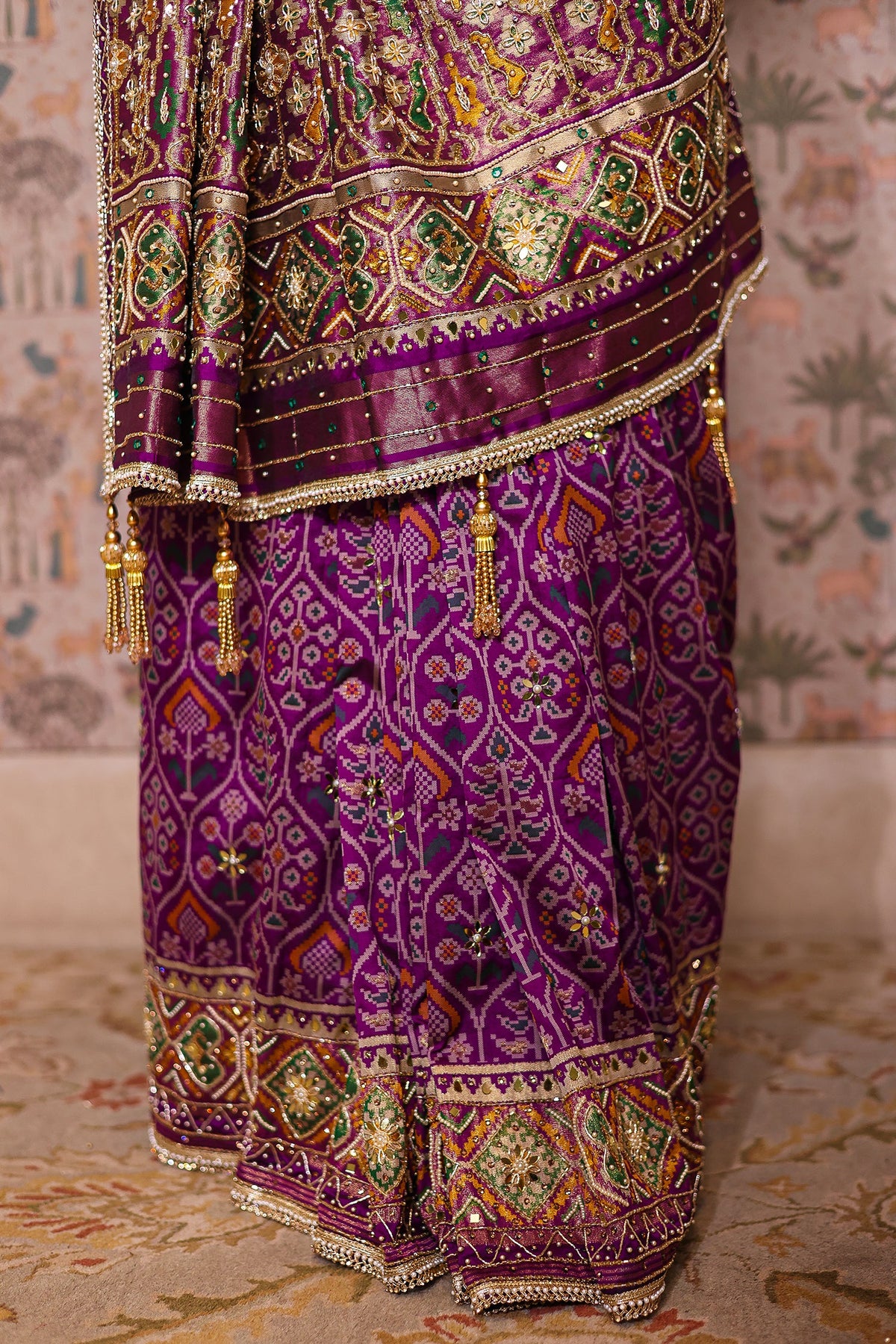 Purple Silk Traditional Woven Patola Saree with Cutdana and Beads Work - purple silk saree patola