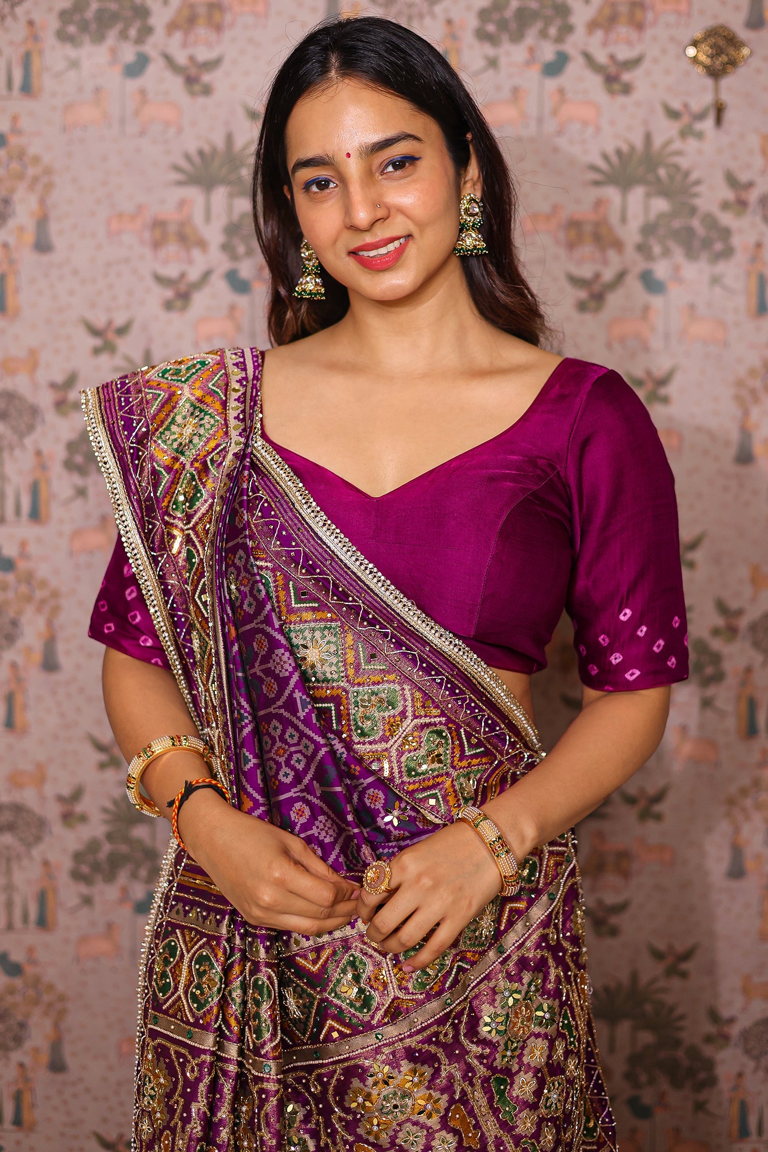 Purple Silk Traditional Woven Patola Saree with Cutdana and Beads Work