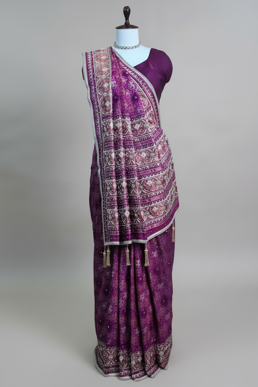 Rani Pink Silk Traditional Woven Patola Saree with Cutdana and Beads Work - pink silk saree patola