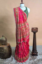 Pink Silk Traditional Woven Patola Saree with Cutdana and Beads Work - pink silk saree patola