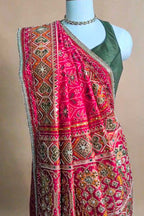 Pink Silk Traditional Woven Patola Saree with Cutdana and Beads Work - pink silk saree patola