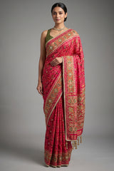 Pink Silk Traditional Woven Patola Saree with Cutdana and Beads Work - pink silk saree patola