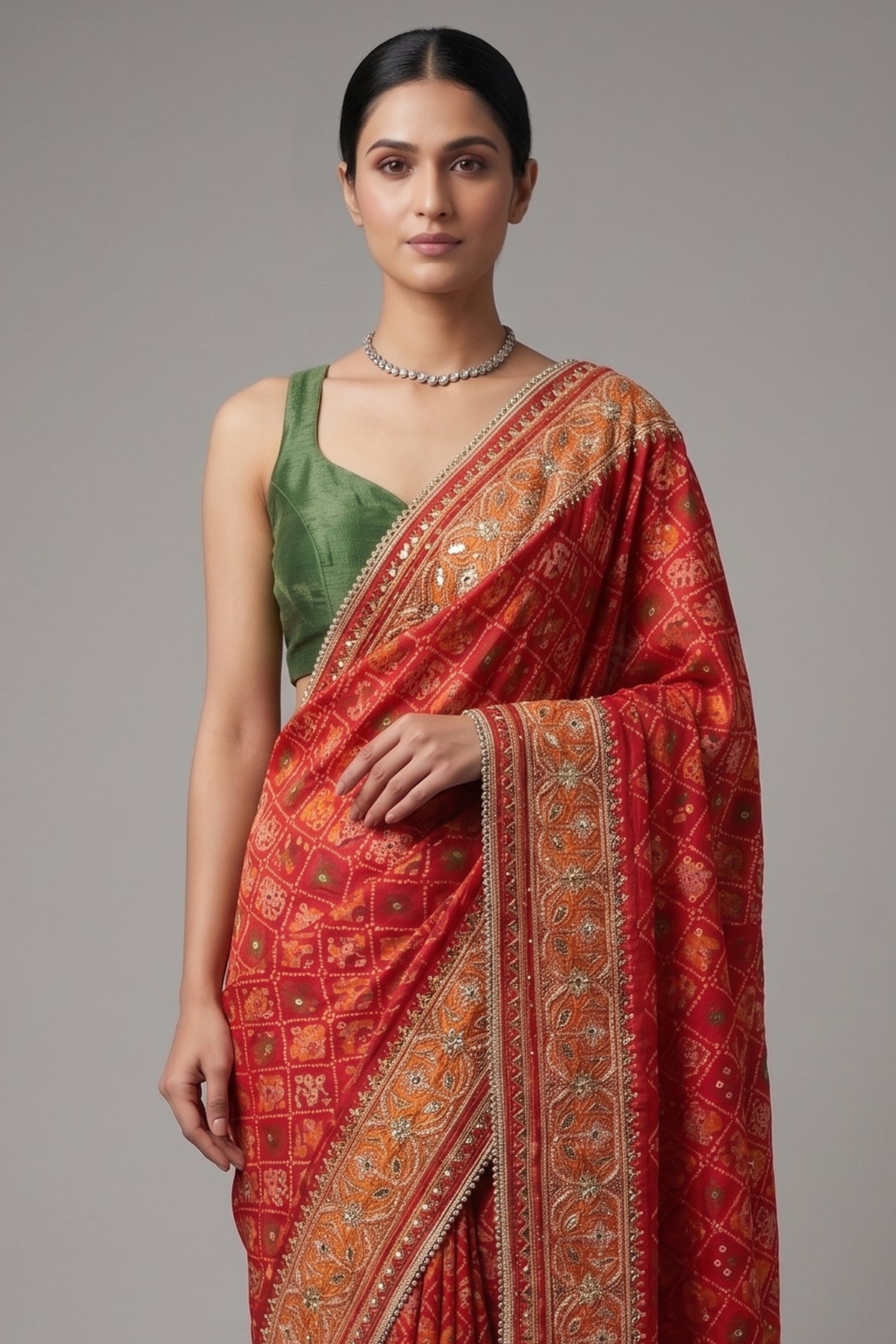 Red Silk Traditional Woven Patola Saree with Cutdana and Beads Work - red silk saree patola
