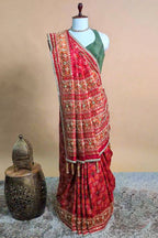 Red Silk Traditional Woven Patola Saree with Cutdana and Beads Work - red silk saree patola