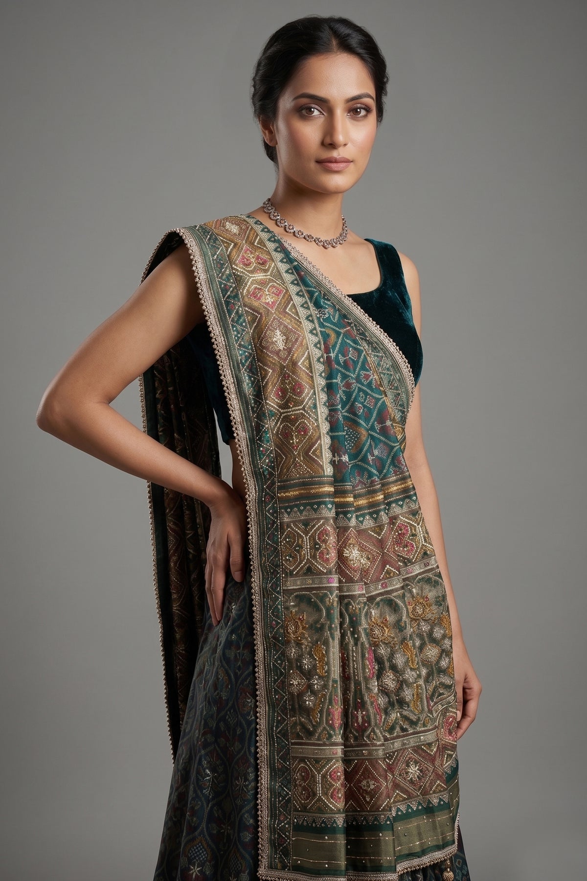 Green Silk Traditional Woven Patola Saree with Cutdana and Beads Work - green silk saree patola