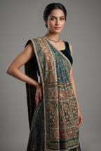 Green Silk Traditional Woven Patola Saree with Cutdana and Beads Work - green silk saree patola