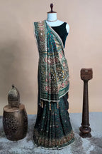 Green Silk Traditional Woven Patola Saree with Cutdana and Beads Work - green silk saree patola