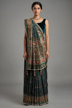 Green Silk Traditional Woven Patola Saree with Cutdana and Beads Work - green silk saree patola