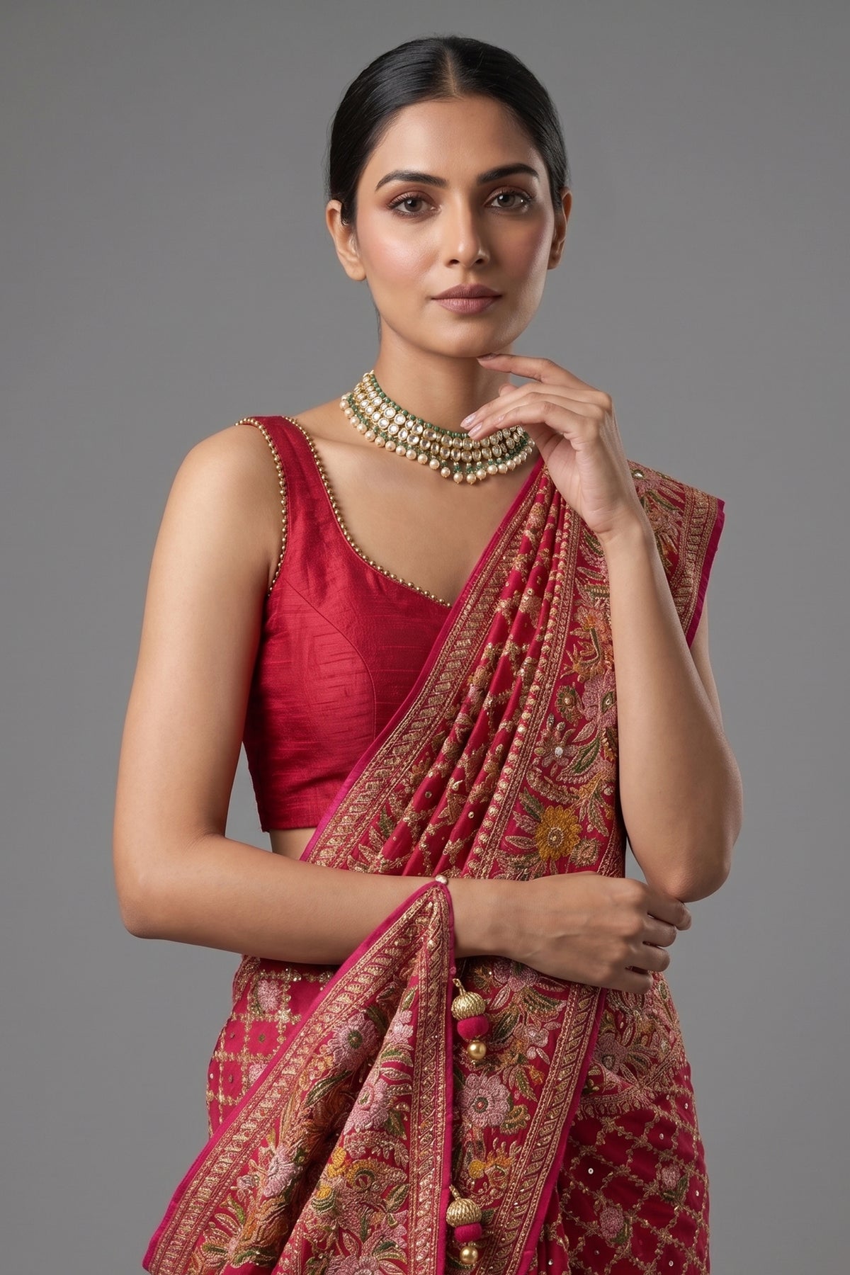 Pink Georgette Floral Woven Bandhej Saree with Cutdana - pink georgette saree bandhej