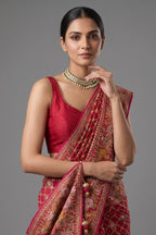Pink Georgette Floral Woven Bandhej Saree with Cutdana - pink georgette saree bandhej