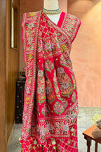 Pink Georgette Floral Woven Bandhej Saree with Cutdana - pink georgette saree bandhej