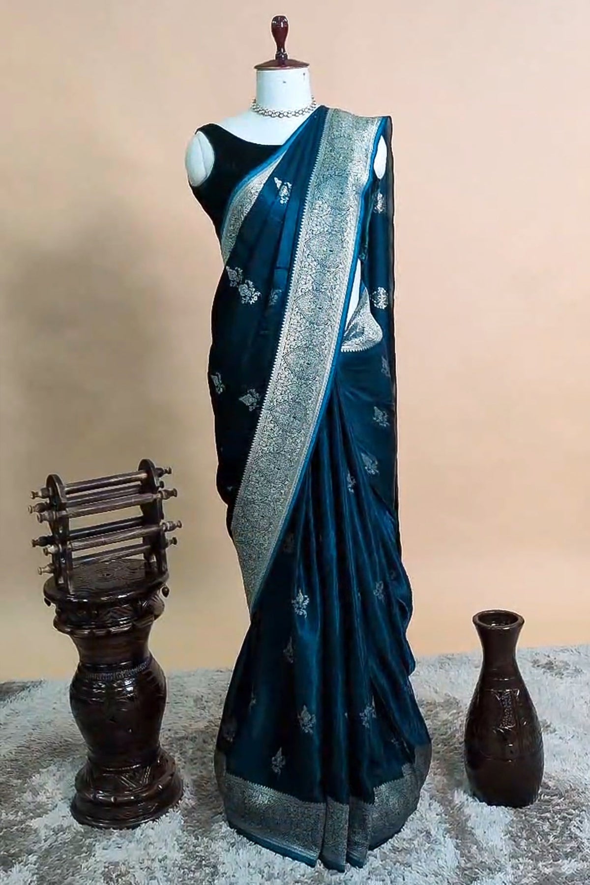 Rama Blue Modal Silk Woven Saree