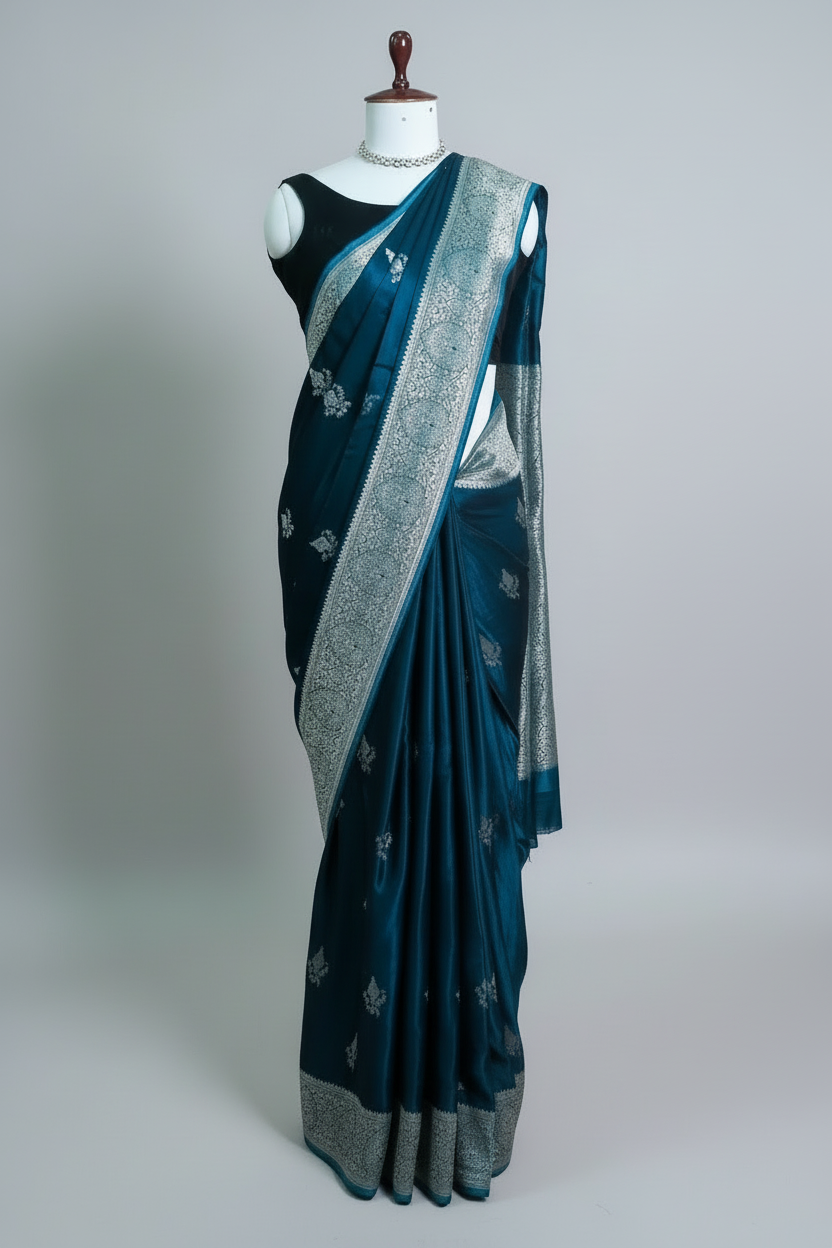 Rama Blue Modal Silk Woven Saree
