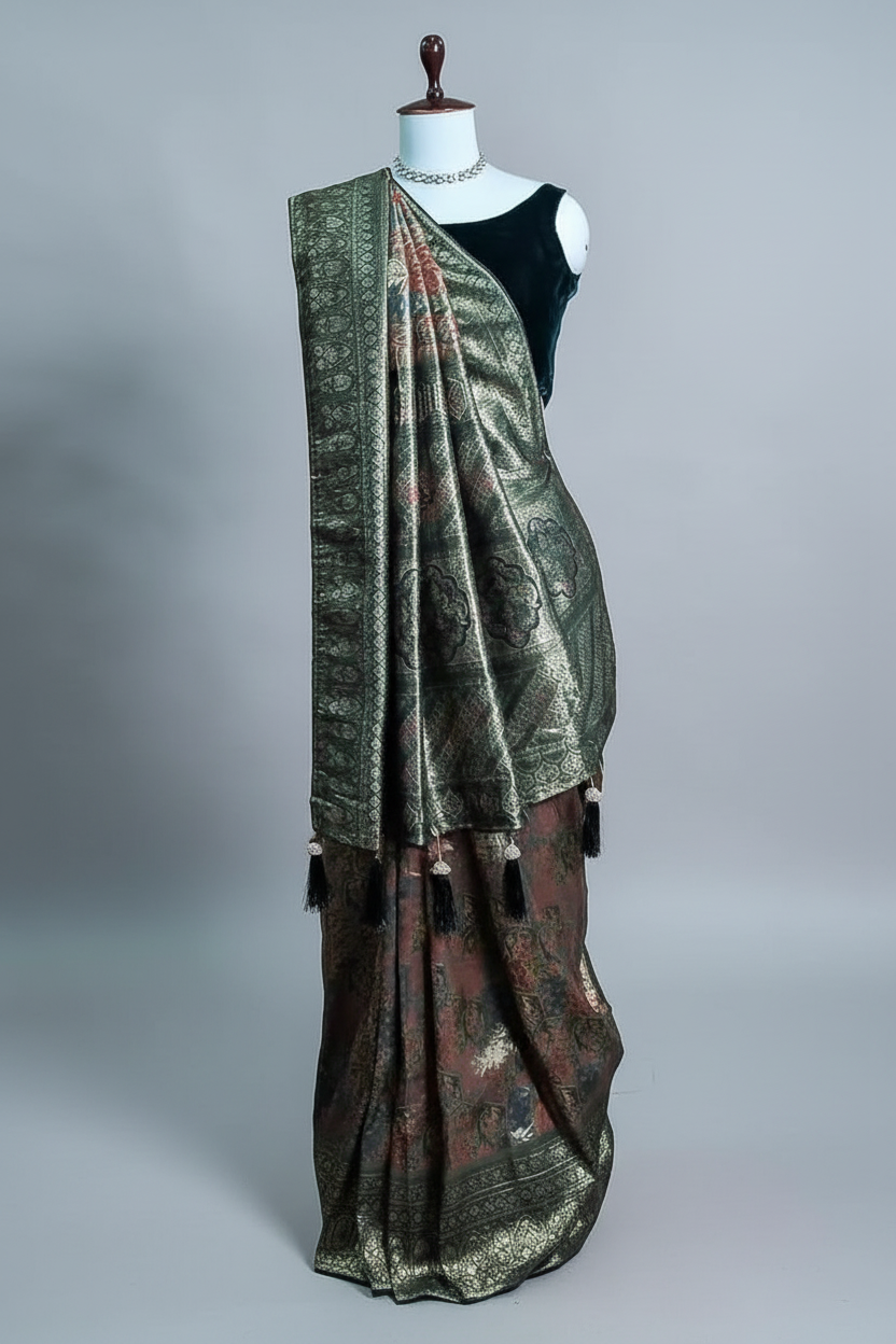 Multi Colored Tissue Silk All Over Woven Saree