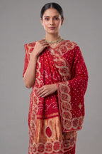 Red Dola Silk Bandhej Saree with Gota Work