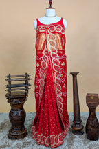 Red Dola Silk Bandhej Saree with Gota Work - red silk saree bandhej