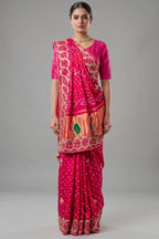 Pink Dola Silk Bandhej Saree with Gota Work