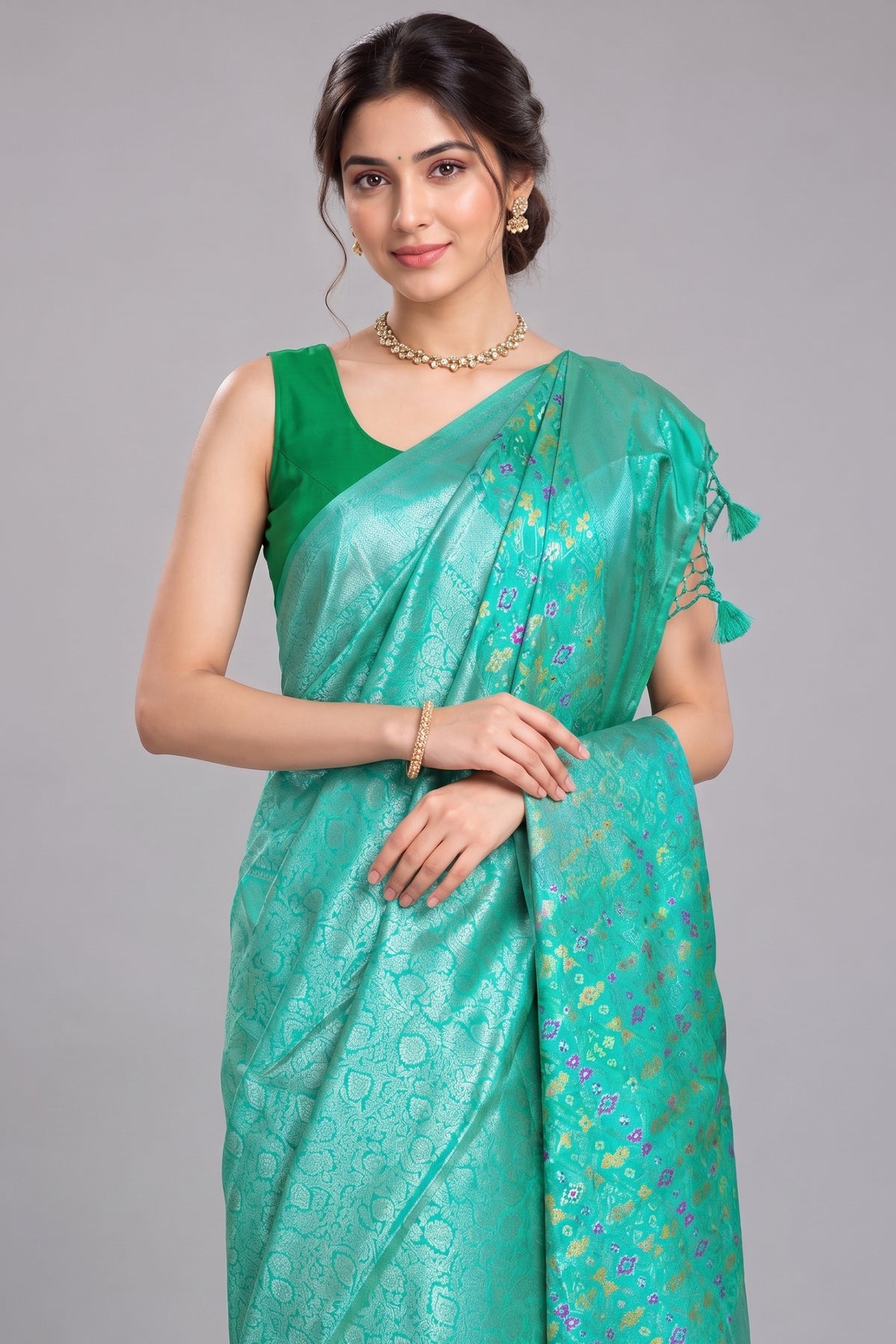 Turquoise Blue Dola Silk Woven Saree