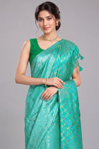 Turquoise Blue Dola Silk Woven Saree
