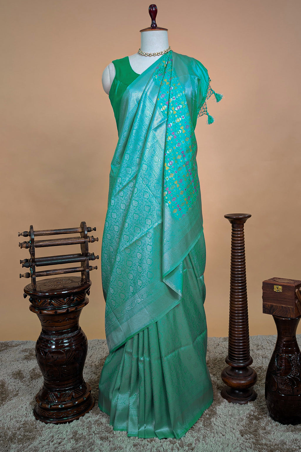 Turquoise Blue Dola Silk Woven Saree - blue silk saree