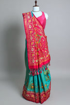 Sea Green Art Silk Saree with Patola Border and Contrast Pallu - green silk saree patola