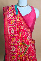 Sea Green Art Silk Saree with Patola Border and Contrast Pallu - green silk saree patola