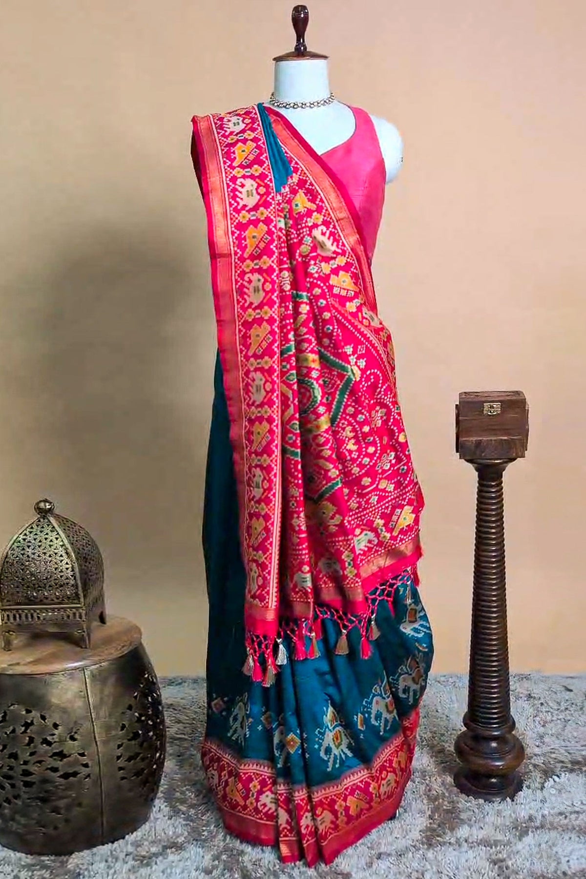 Rama Blue Art Silk Saree with Patola Border and Contrast Pallu