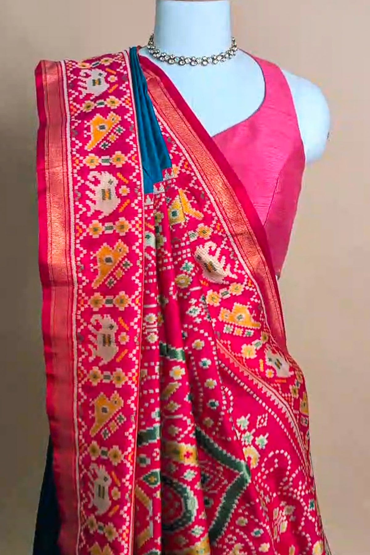 Rama Blue Art Silk Saree with Patola Border and Contrast Pallu - blue silk saree patola