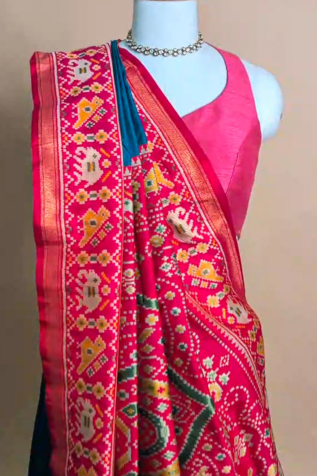 Rama Blue Art Silk Saree with Patola Border and Contrast Pallu - blue silk saree patola