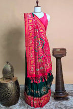 Green Art Silk Saree with Patola Border and Contrast Pallu - green silk saree patola