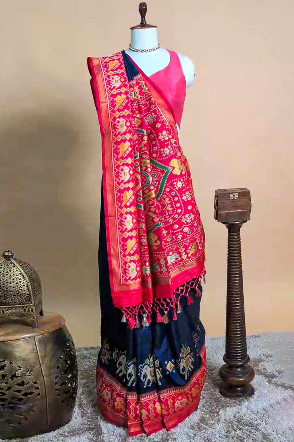 Blue Art Silk Patola Woven Saree - blue silk saree patola