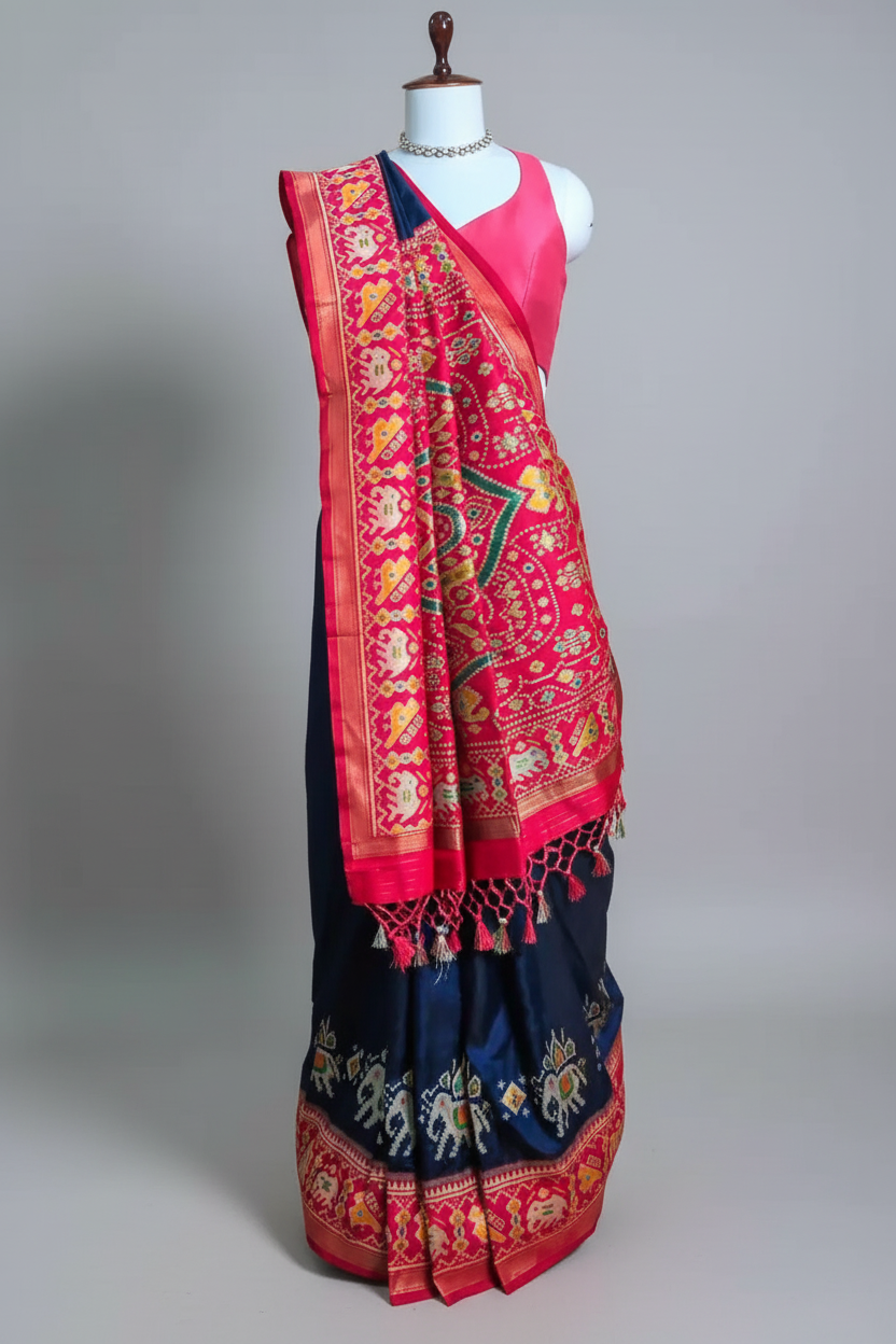 Blue Art Silk Patola Woven Saree