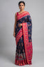 Navy Blue Art Silk Saree with Patola Border and Contrast Pallu - blue silk saree patola