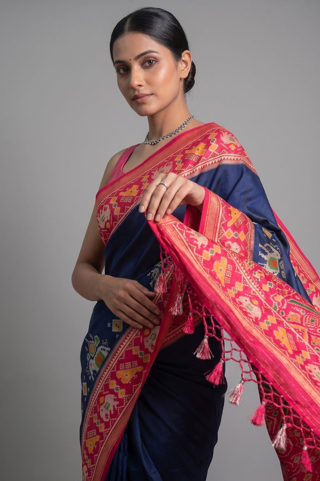 Blue Art Silk Patola Woven Saree - blue silk saree patola