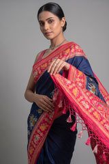 Blue Art Silk Patola Woven Saree - blue silk saree patola