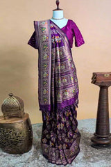 Blue Art Silk Patola Woven Saree