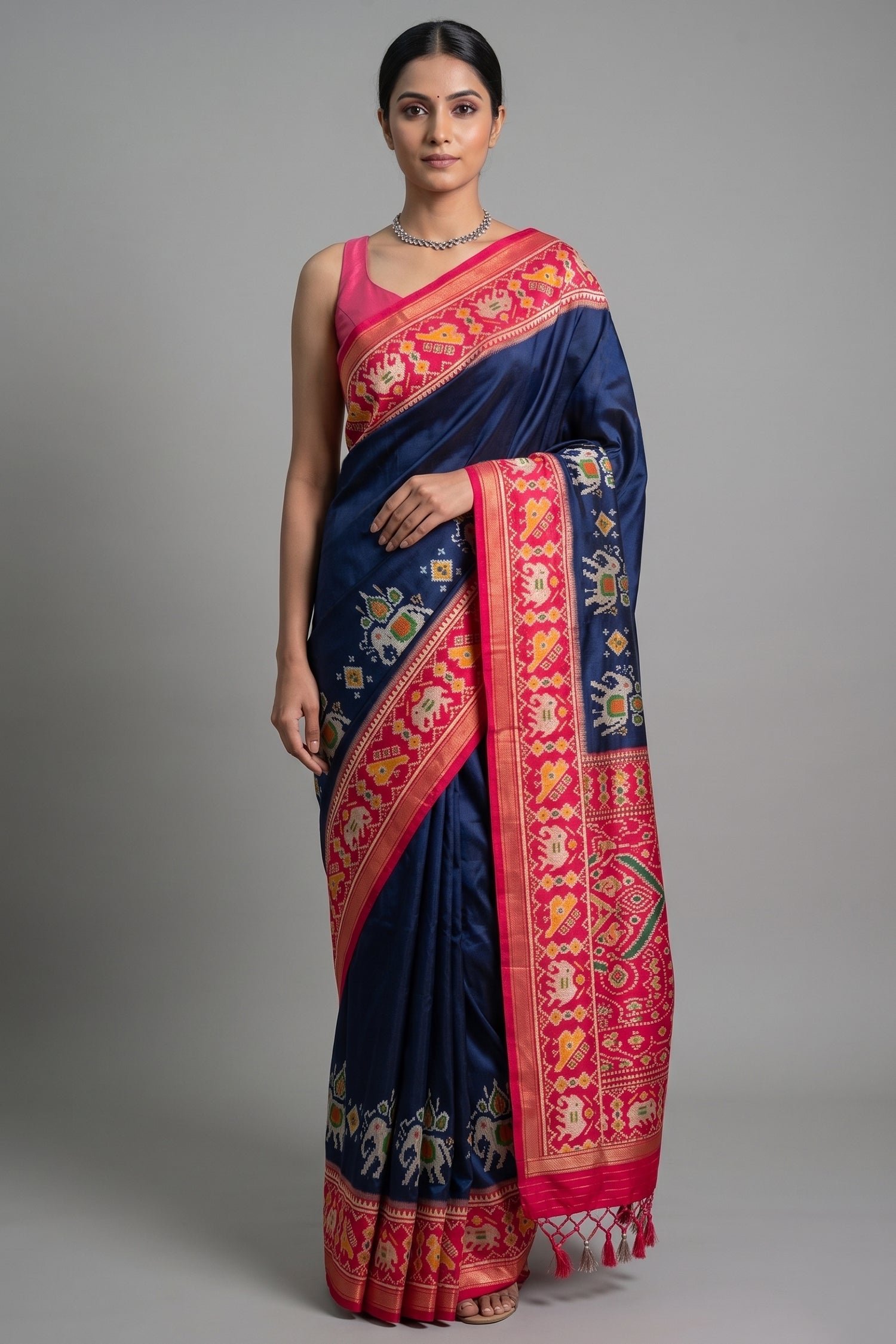 Blue Art Silk Patola Woven Saree - blue silk saree patola