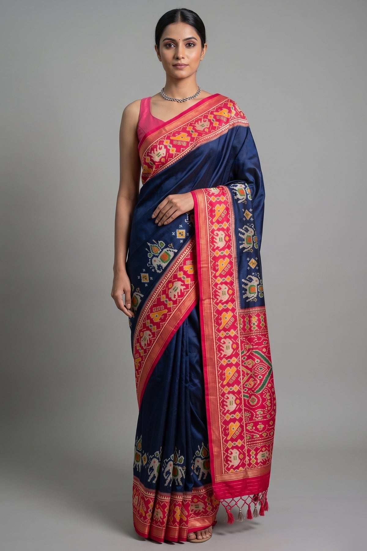 Blue Art Silk Patola Woven Saree - blue silk saree patola