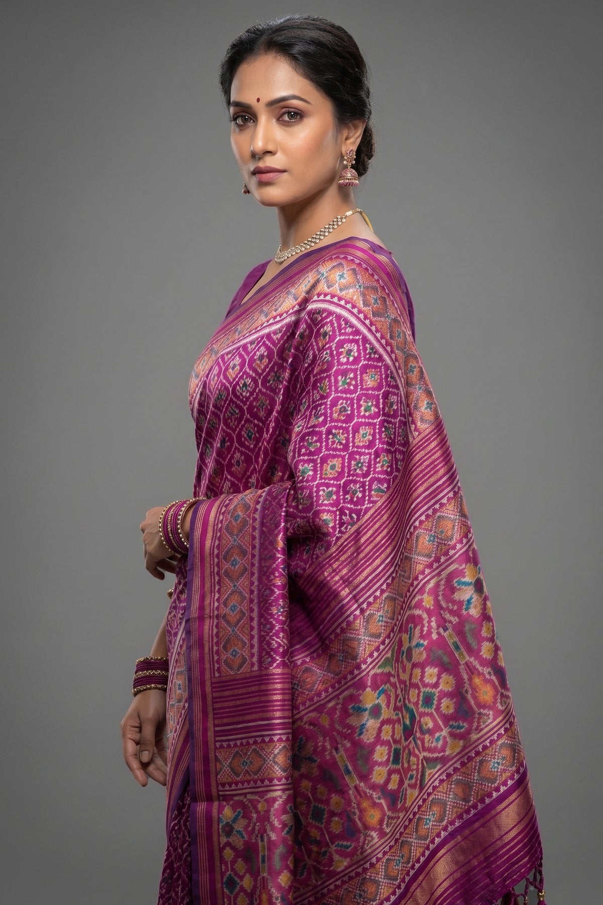 Magenta Art Silk Patola Saree - magenta silk saree patola