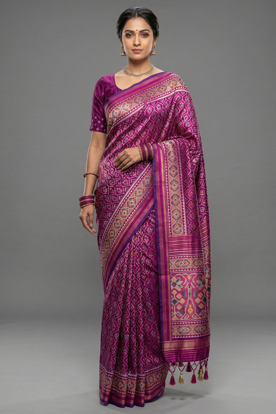 Magenta Art Silk Patola Saree - magenta silk saree patola