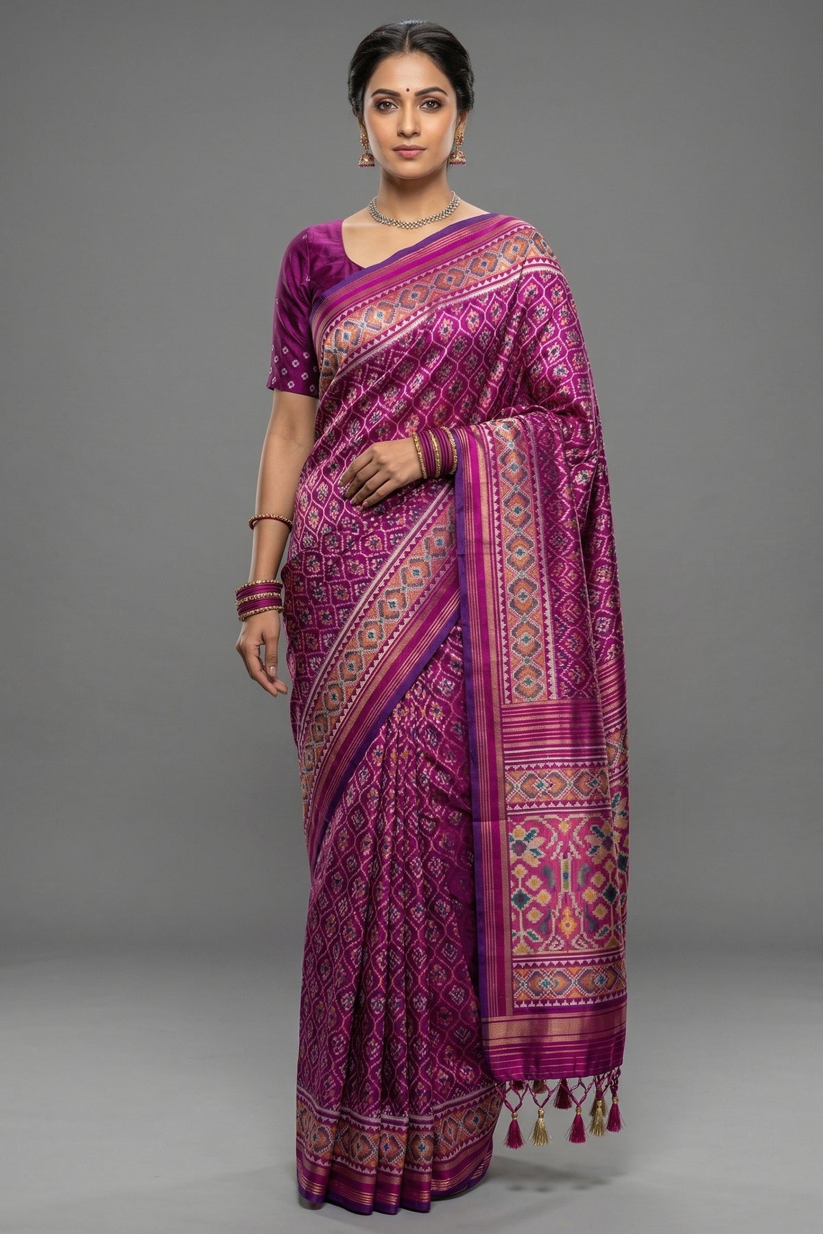 Magenta Art Silk Patola Saree - magenta silk saree patola