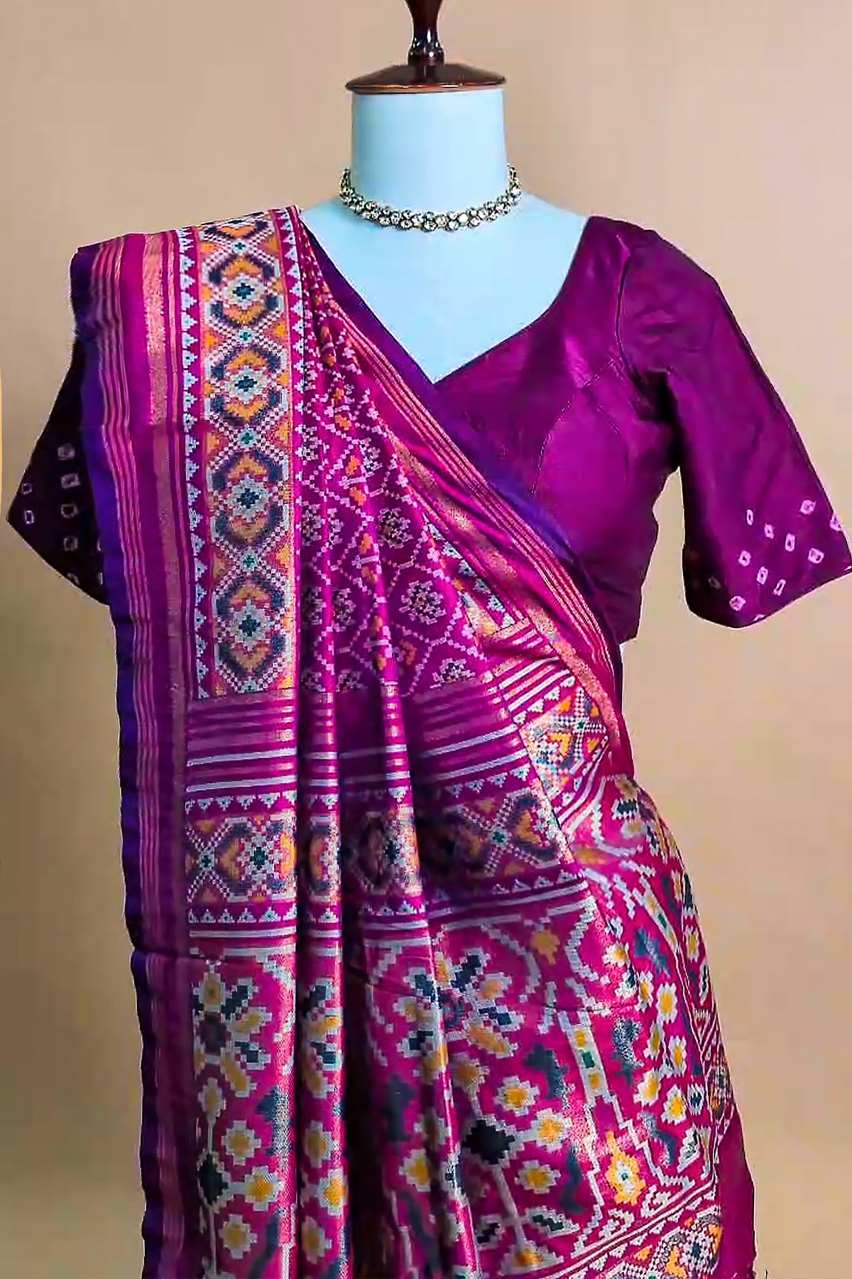 Magenta Art Silk Patola Saree - magenta silk saree patola