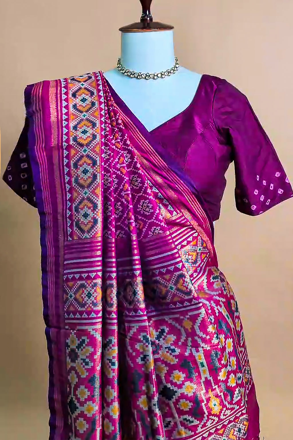 Magenta Art Silk Patola Saree - magenta silk saree patola