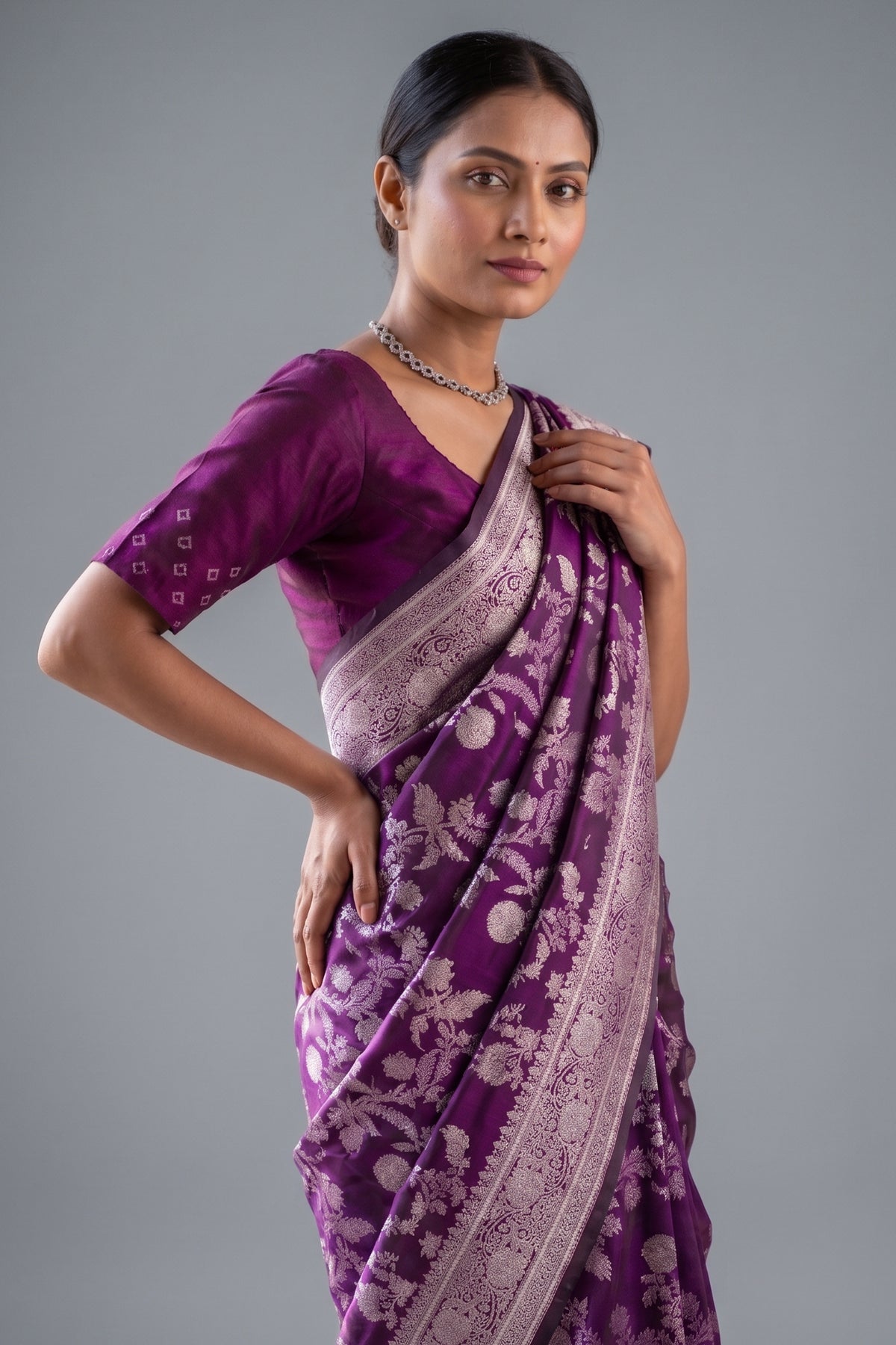 Purple Art Silk Woven Jaal Saree - purple silk saree