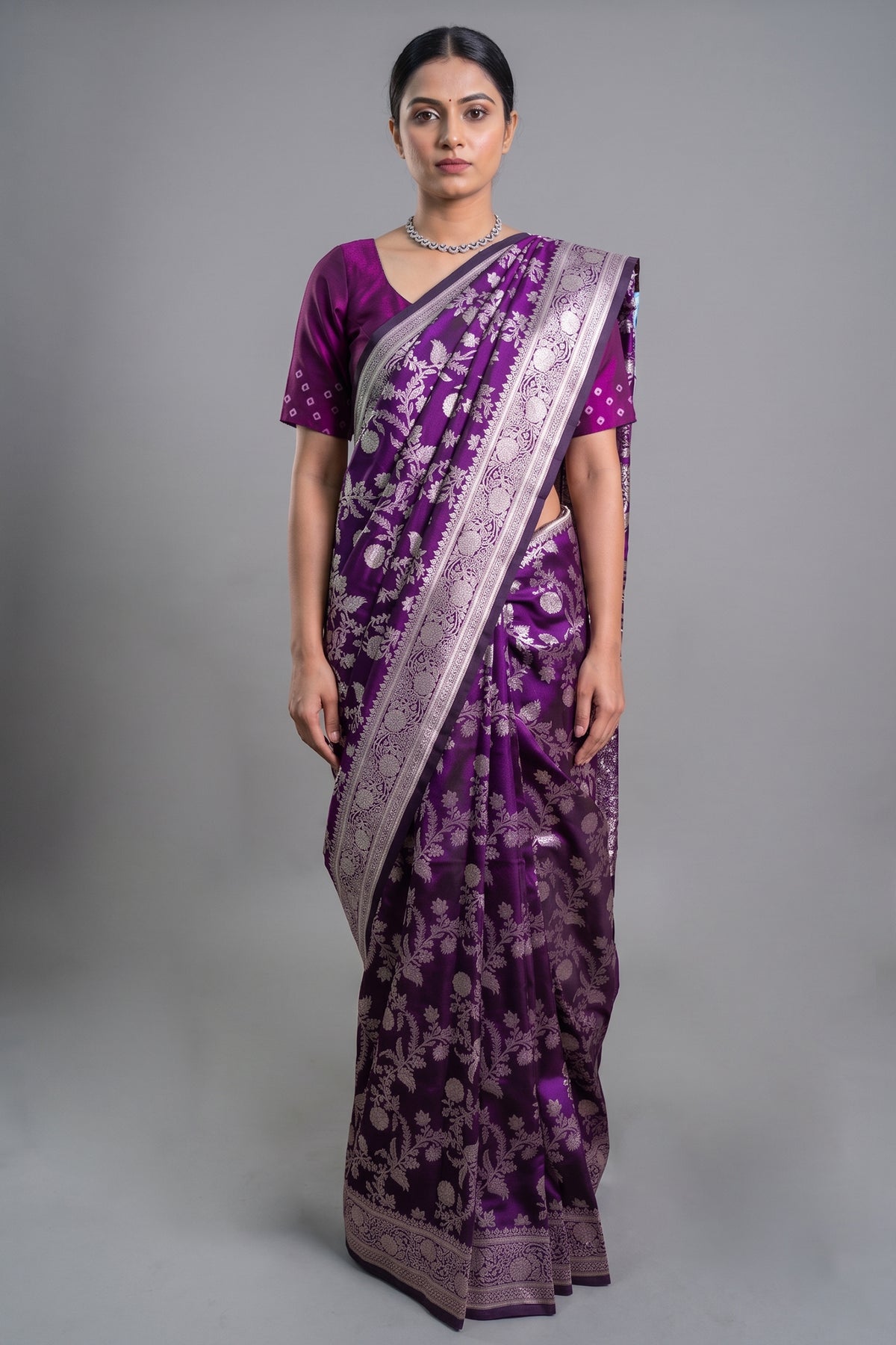 Purple Art Silk Woven Jaal Saree - purple silk saree