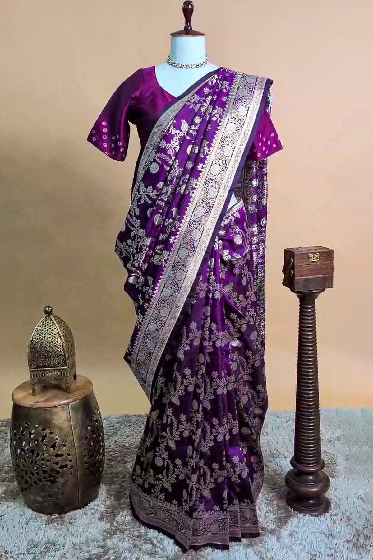 Purple Art Silk Woven Jaal Saree - purple silk saree