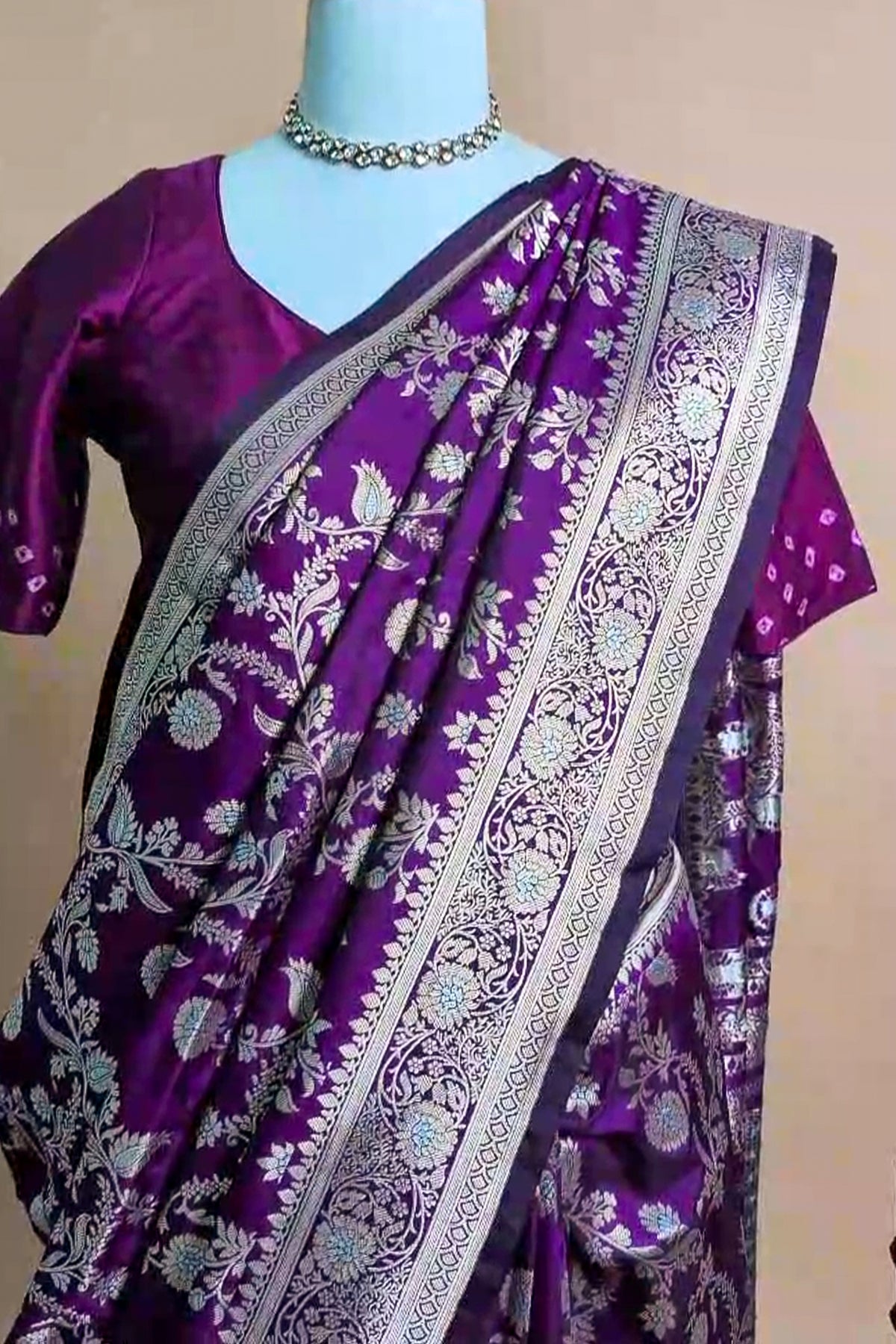 Purple Art Silk Woven Jaal Saree - purple silk saree