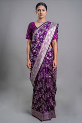 Purple Art Silk Woven Jaal Saree - purple silk saree